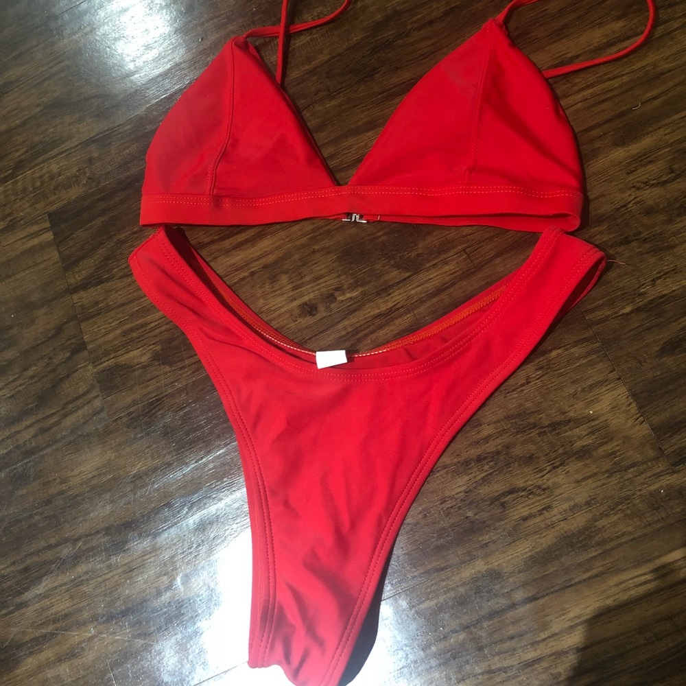 Bright red high cut bikini